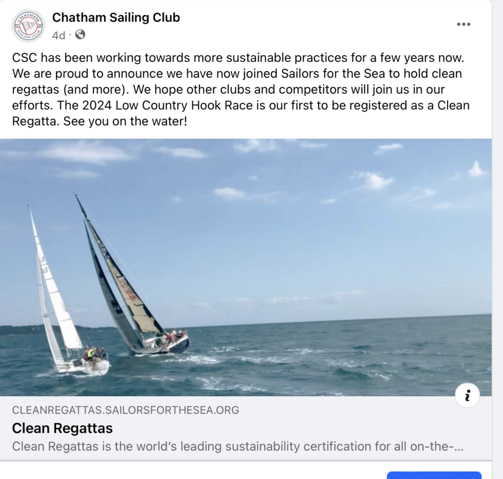 6. Publicize Your Sustainability Efforts<br>We publicized on our 2 FB pages, a local sailing page, on our club GroupMe and at our clubhouse.