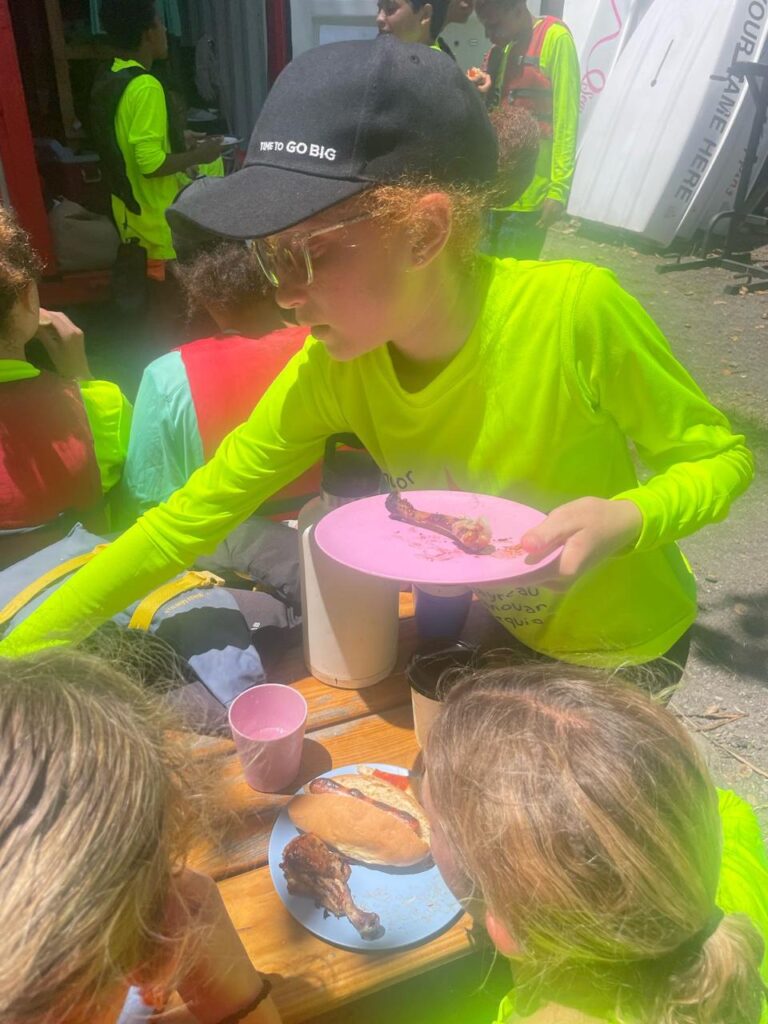 3. Serve Food with Plastic-Free Dinnerware<br>Reusable bamboo plates and cups, as well as a few other reusable hard plastic plates and cups were used and enjoyed by all attending. We had the macaroni pie with our hands, as we didn