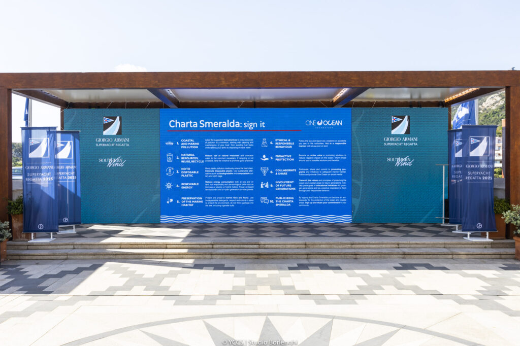 15. Prevent Toxins from Entering the Water<br>Point one of the Charta Smeralda, which was displayed on our ledwall all the days of the Giorgio Armani Superyacht Regatta, focuses on the prevention of coastal and marine pollution.