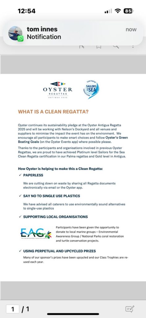 1. Eliminate Single-Use Water Bottles and Provide Water Refill Stations<br>1. In the lead up to the regatta, we asked participants to think carefully about how they rehydrate on the race course without using single use plastics.  All our yachts have water-makers and drinking water filters.  Through our in-app information and email communication (photo