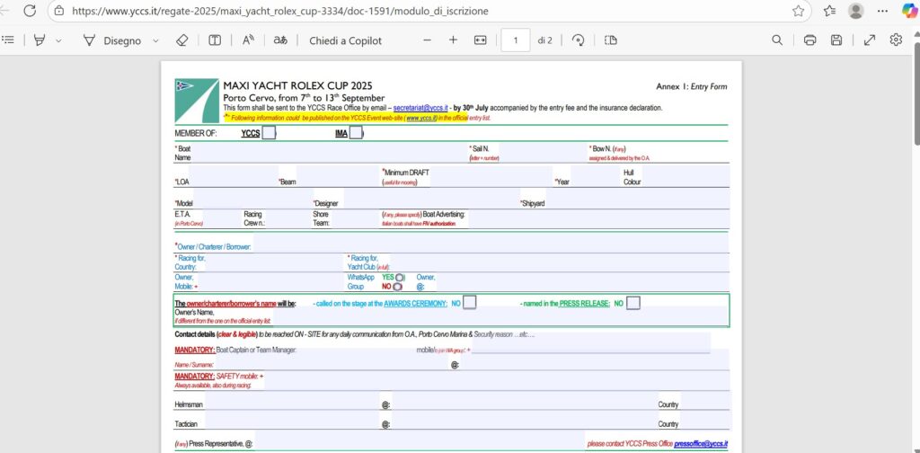 13. Use Paperless Event Management<br>All the documents are provided in digital format as for example the Maxi Yacht Rolex Cup entry form. 