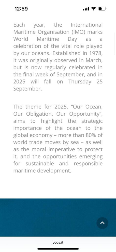 16. Increase Awareness of Wildlife and Habitat Protection<br>To increase awareness of wildlife and habitat protection, during the Maxi Yacht Rolex Cup we have published, in the YCCS Magazine, an article about World Maritime Day 2025, which explains why the ocean is so important, why we must protect its biodiversity, and how we can promote sustainable use of the sea