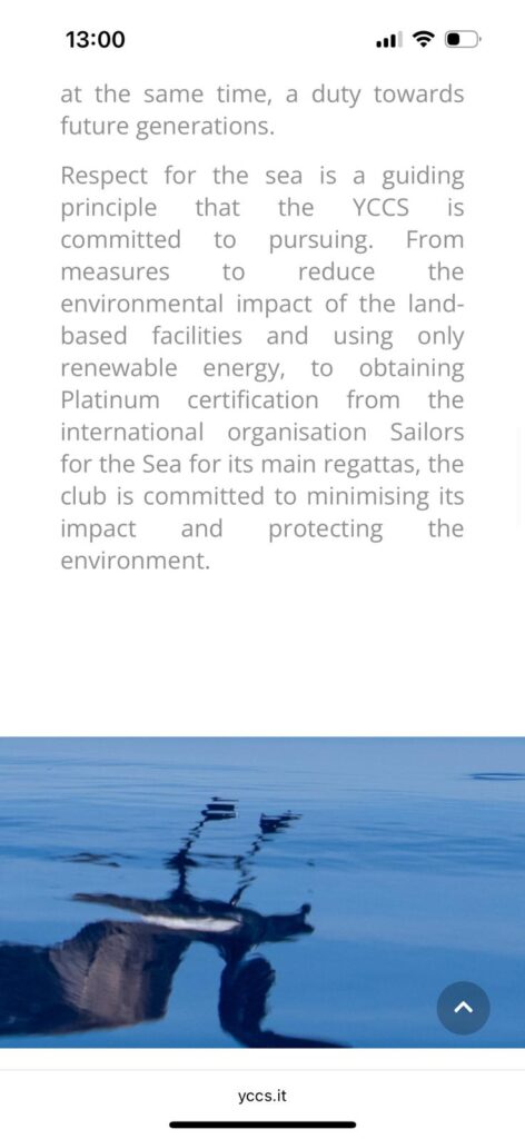 16. Increase Awareness of Wildlife and Habitat Protection<br>To increase awareness of wildlife and habitat protection, during the Maxi Yacht Rolex Cup we have published, in the YCCS Magazine, an article about World Maritime Day 2025, which explains why the ocean is so important, why we must protect its biodiversity, and how we can promote sustainable use of the sea