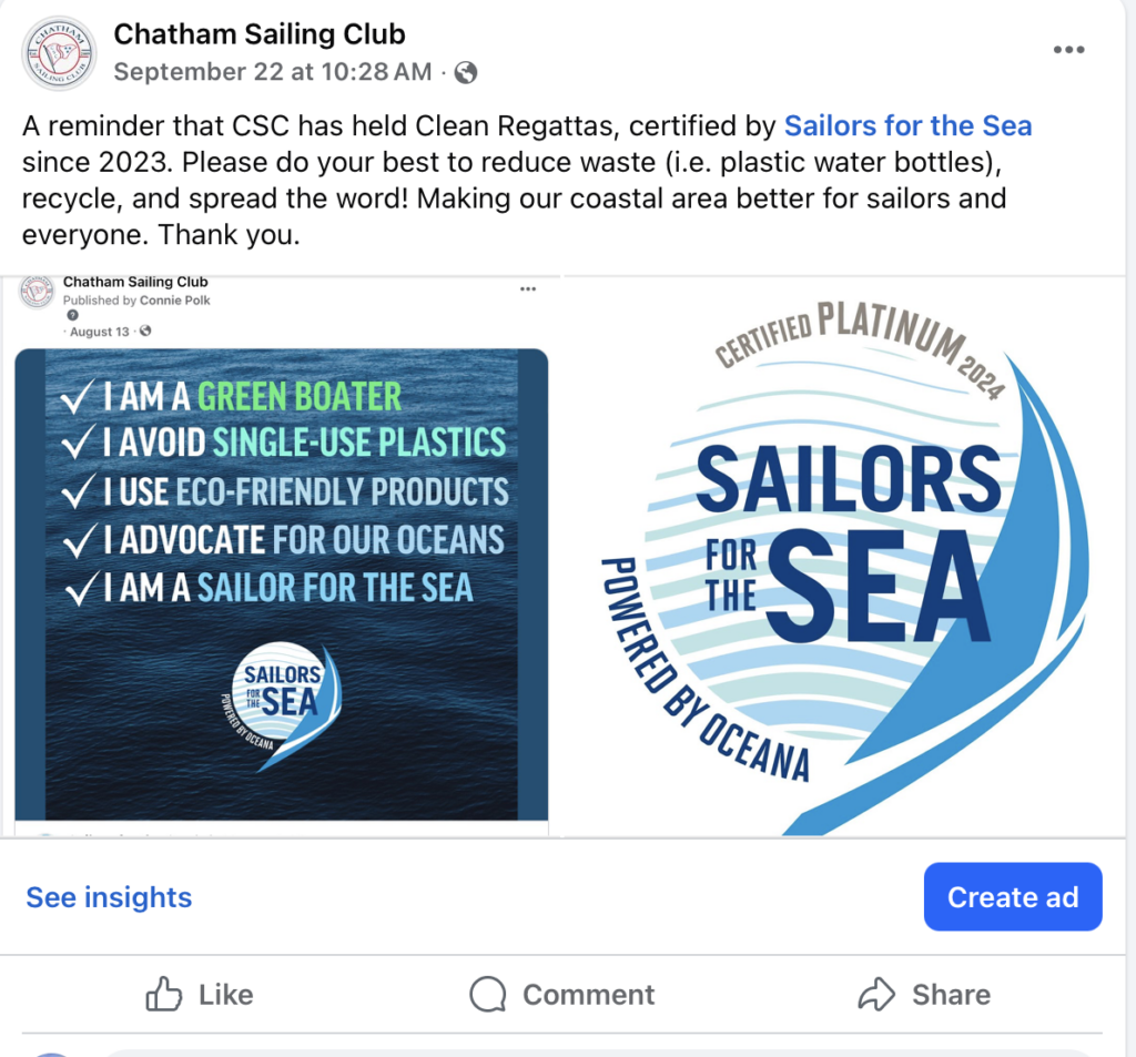 6. Publicize Your Sustainability Efforts<br>Before the regatta we post this on all local sailing FB pages and send an email to participants.