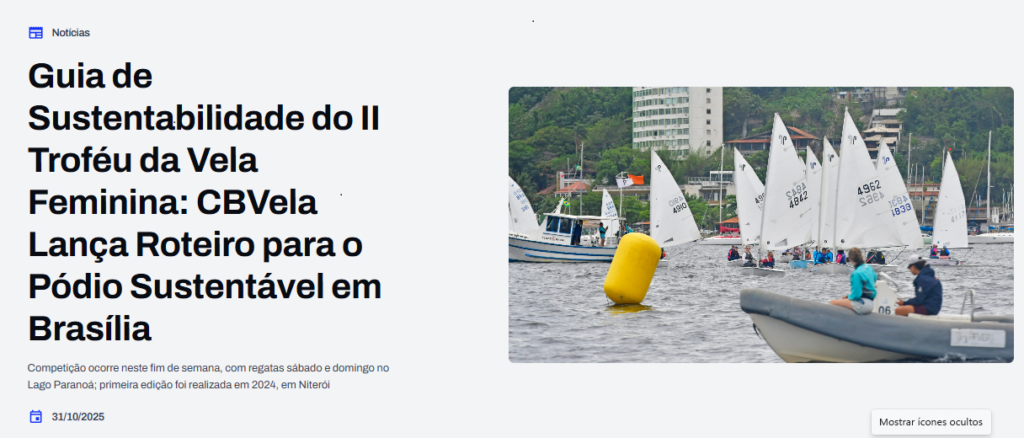 20. Inspire Future Action<br>- Action 16 - A professor and a researcher from the University of Brasília collected and analyzed water samples from Lake Paranoá during the regattas and spoke with participants about life in the water.
- Action 19 - This event offset the carbon emissions of the first edition, held in 2024; we launched a carbon emissions calculator for travel at nautical events for testing.
- Action 20 - The sailors