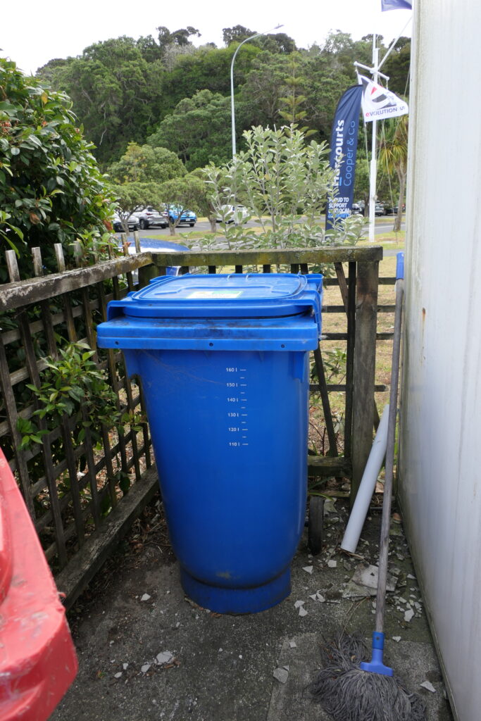 12. Divert Food Waste from the Landfill<br>12. Waste kitchen oil  was recycled in the blue bin. (Photo 12a)  All food waste was separated (Photo 12b) and disposed of in the small green-lidded “bokashi” food waste bins for pick up (Photo 12c) as were coffee grounds from the morning coffee service. 