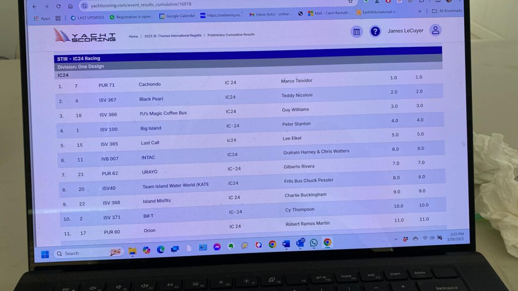 13. Use Paperless Event Management<br>STIR 2025 utilized yachtscoring.com capabilities to notify sailors of courses and amendments online rather than posting on paper. Also, there were two electronic screens at STYC throughout the regatta that provided scores, event and dining information.