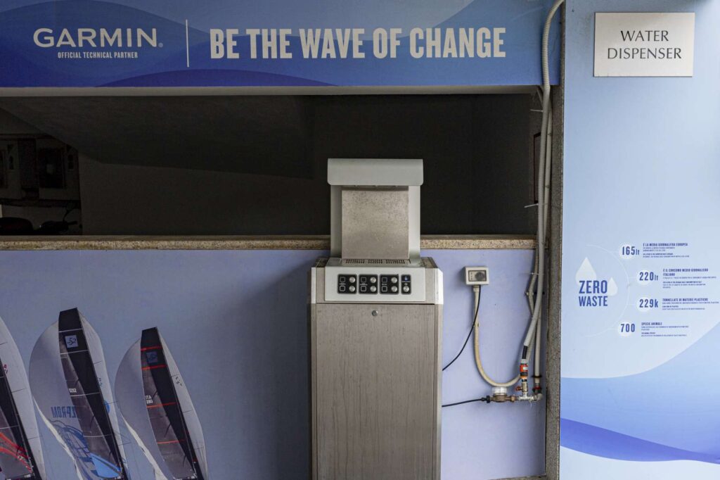 20. Inspire Future Action<br>The official event documents promoted environmental responsibility, encouraging participants to minimise the environmental impact of sailing and highlighting the principles of the Charta Smeralda. These messages were also displayed on the LED wall in Piazza Azzurra, making them visible to all.

In addition, the drinking water fountain featured the message “Be the wave of change”, encouraging people to adopt more responsible habits, such as refilling reusable bottles and reducing single-use plastic. 