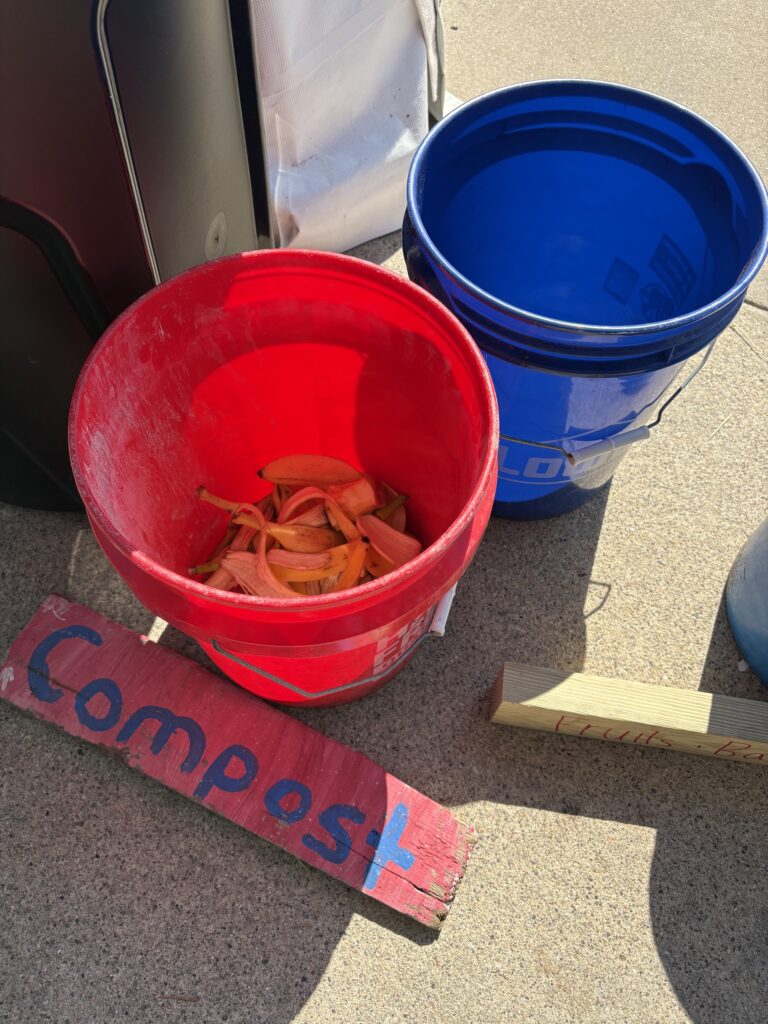 12. Divert Food Waste from the Landfill<br>Buckets of food waste were taken to be composted by a green team member. 