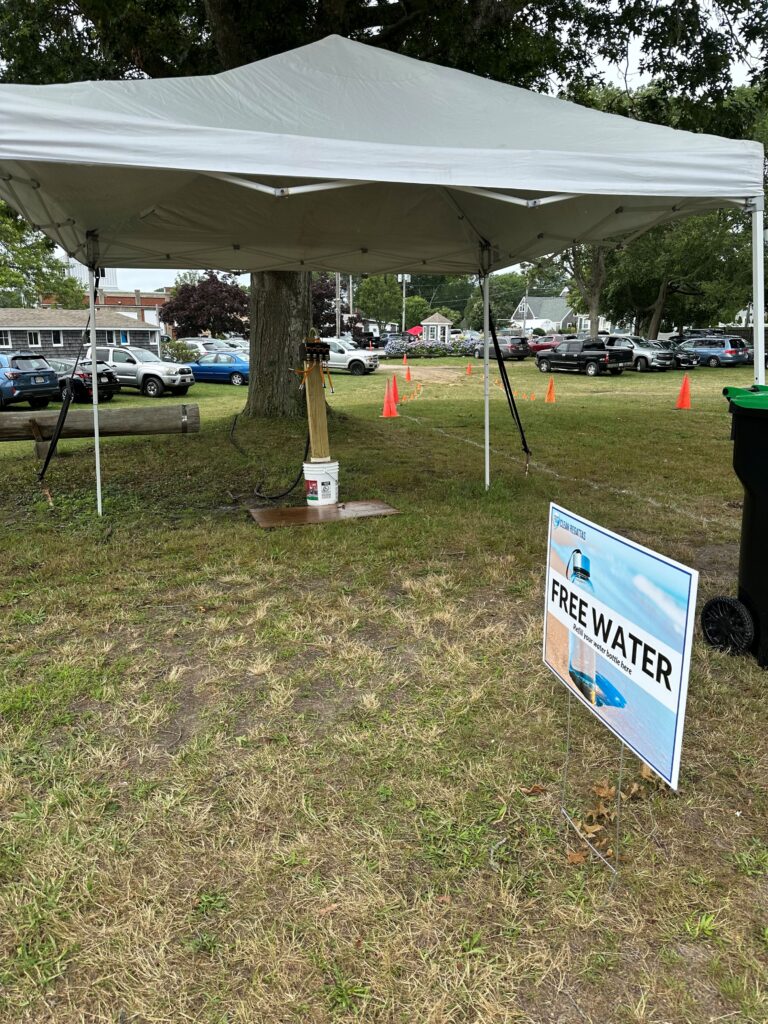 1. Eliminate Single-Use Water Bottles and Provide Water Refill Stations<br>1. We asked that competitors and coaches bring their own water bottles and fill them at the water stations provided. (Photo 1 - 0981 & photo 2 - 0981)

2. There were no plastic straws provided at the event and I asked the bars to resist giving them automatically with adult drinks.

3. Food was served on and in compostable dishes with compostable 