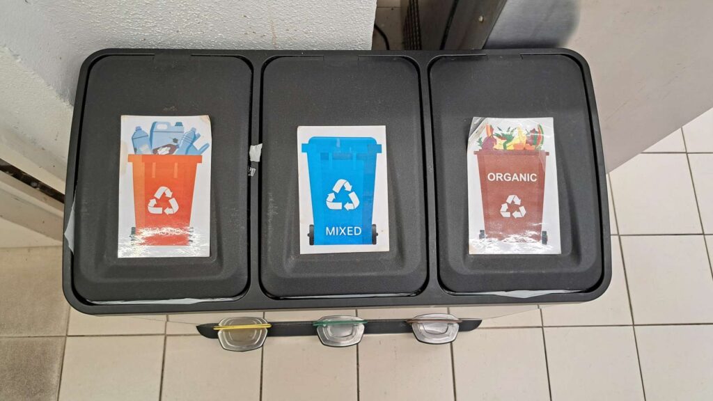 8. Post Educational and Reusable Signage<br>Waste separation was facilitated through clearly labelled collection bins positioned across the regatta village and YCCS. In addition, educational content on water consumption and plastic pollution was displayed next to the drinking water fountain, helping to promote greater awareness of sustainability-related issues among participants and visitors.