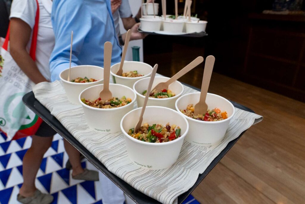 9. Serve Local Food or Source Seafood Sustainably<br>During the after-race refreshments, participants were offered a selection of local food, including salads with locally sourced vegetables and dishes prepared with regional products such as tuna, mozzarella and cherry tomatoes.