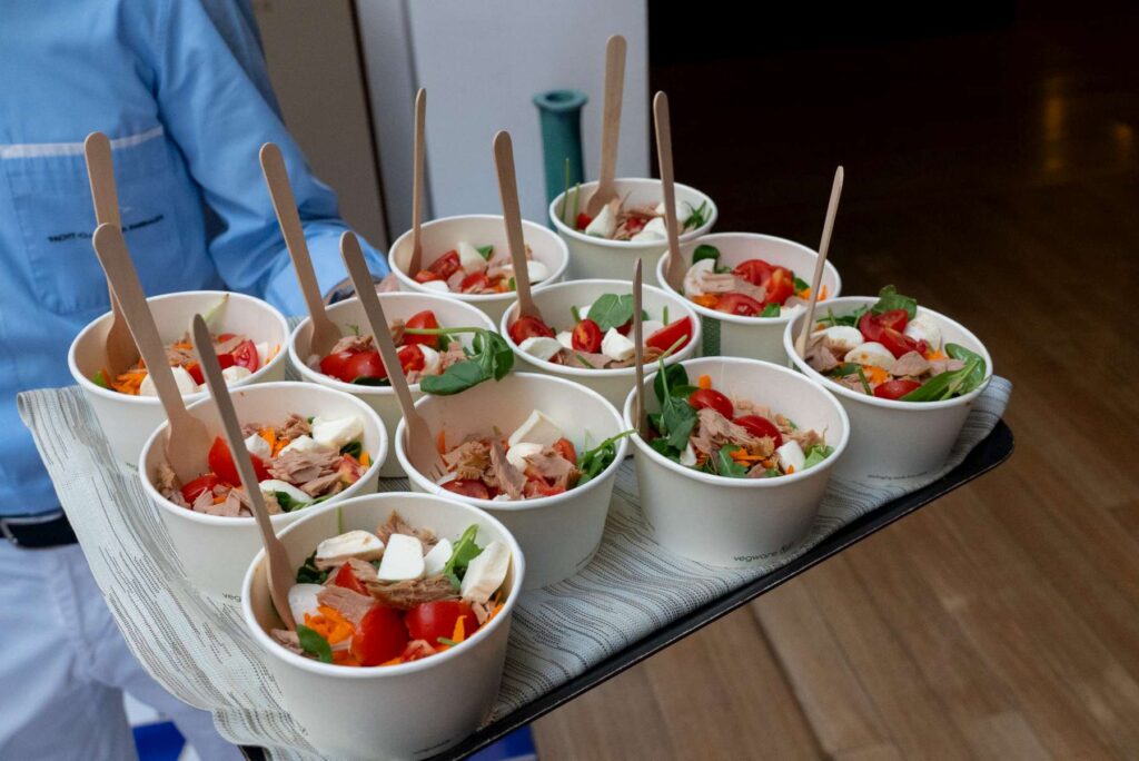 9. Serve Local Food or Source Seafood Sustainably<br>During the after-race refreshments, participants were offered a selection of local food, including salads with locally sourced vegetables and dishes prepared with regional products such as tuna, mozzarella and cherry tomatoes.