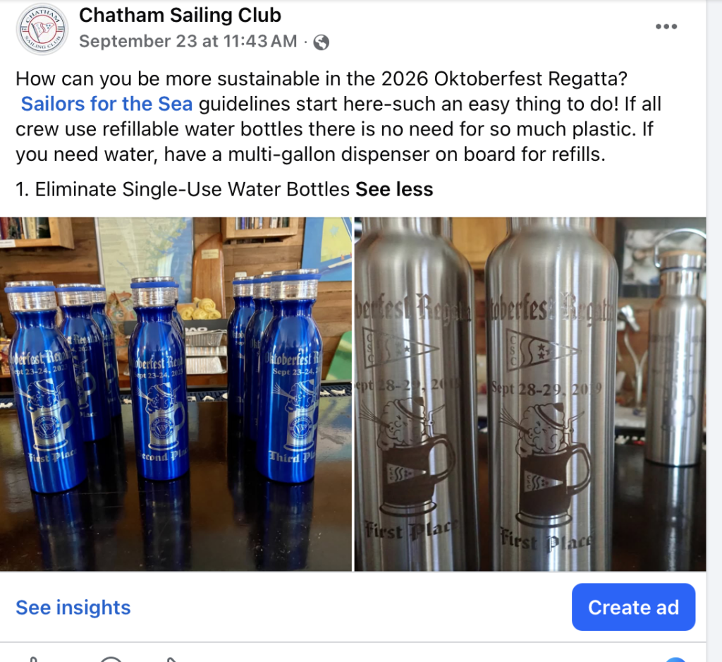 6. Publicize Your Sustainability Efforts<br>We publicize via 3 FB pages linked to our club and sailing, GroupMe and email. 